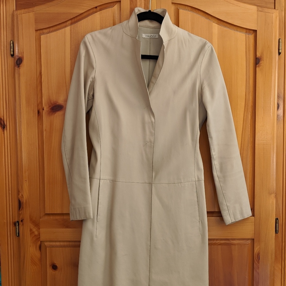 Tahari Genuine Lambskin Leather Trench